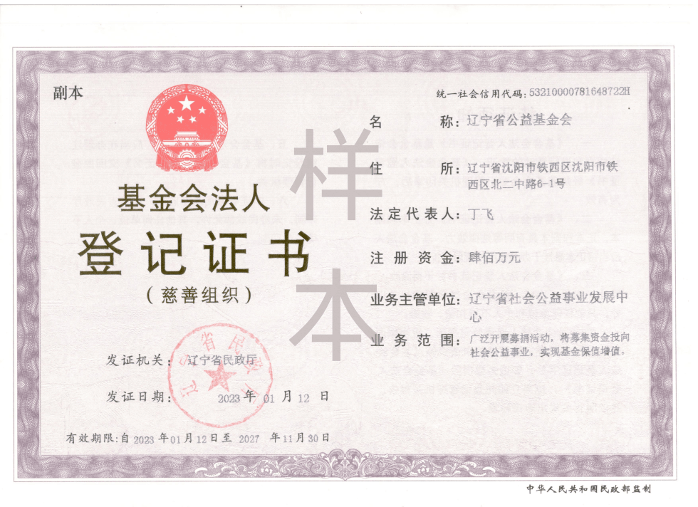 基金会法人登记证书